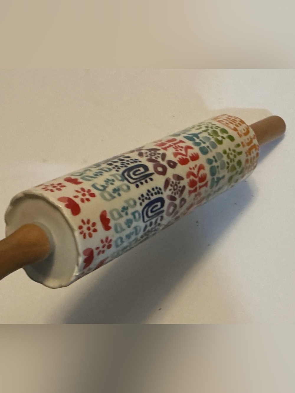 Ceramic Rainbow Pattern Rolling Pin - White Multicolor
